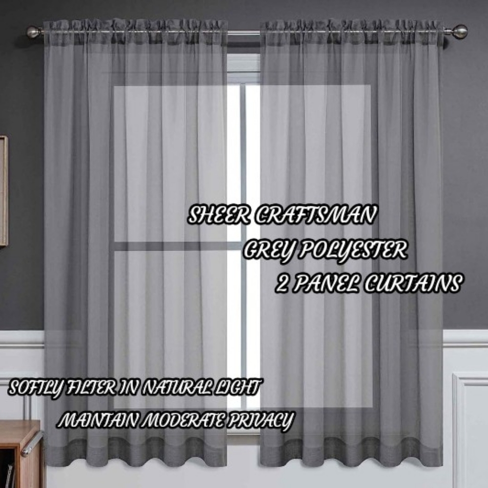 CUCRAF POLYESTER CRAFTSMAN SHEER GRAY 2 PANEL CURTAINS W54 x L63
